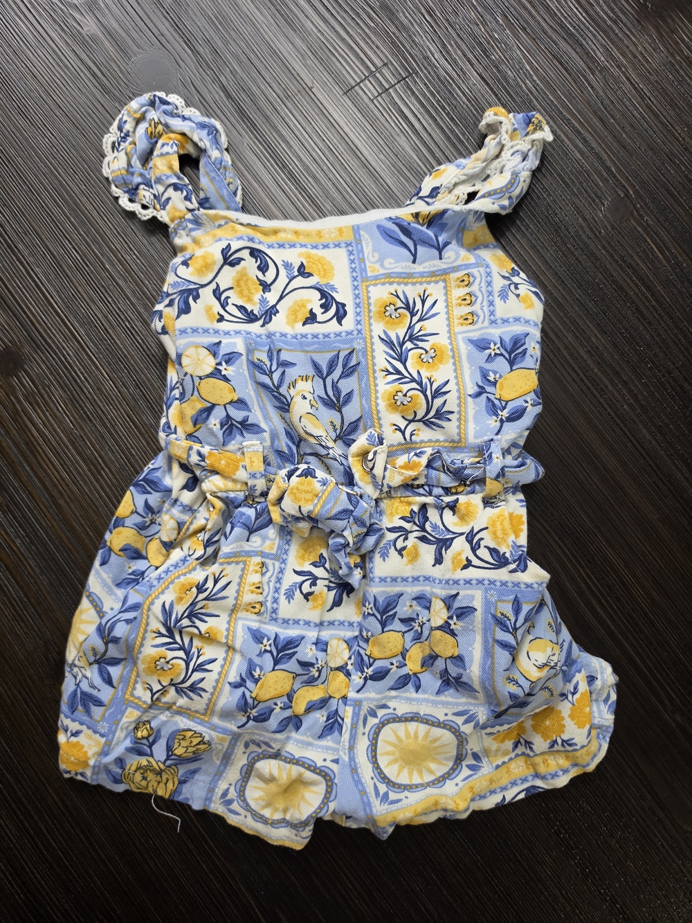 Tommy Bahama Blue and Yellow Tile-Print Girls' Romper